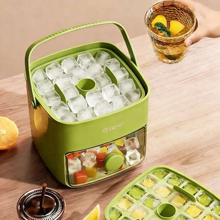 Portable Ice Cube Maker with Storage Drawer – BPA-Free, 48-Cube Capacity, Push-Release Tray & Transparent Lid for Cocktails, Coffee, Whiskey(Green).