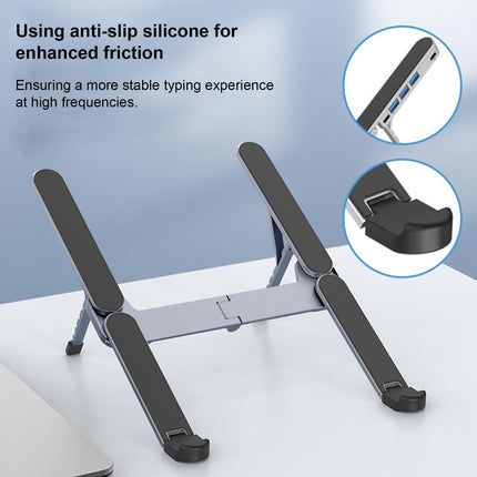 Adjustable Laptop Stand with USB Hub – Aluminum Foldable Riser for Home Office, Gaming, Travel & Business Use, Ergonomic Cooling Desk Mount (Black).