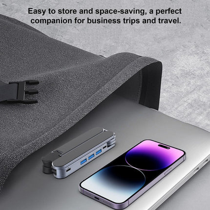 Adjustable Laptop Stand with USB Hub – Aluminum Foldable Riser for Home Office, Gaming, Travel & Business Use, Ergonomic Cooling Desk Mount (Black).