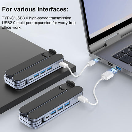 Adjustable Laptop Stand with USB Hub – Aluminum Foldable Riser for Home Office, Gaming, Travel & Business Use, Ergonomic Cooling Desk Mount (Black).