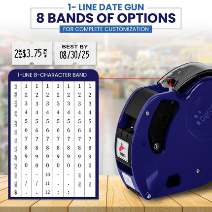 8-Digit Price Label Gun with 6 Rolls of Labels & 2 Ink Cartridges – Date Coding Machine for Retail, Grocery, Office Use – Durable Label Maker Kit (Blue).