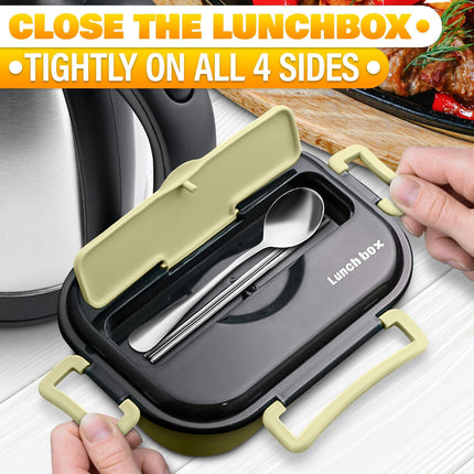 Stainless Steel Bento Lunch Box with Dual Compartments & Utensils – Microwave & Dishwasher Safe for Adults (Green).
