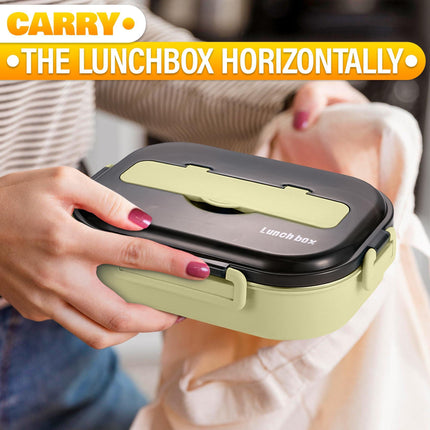 Stainless Steel Bento Lunch Box with Dual Compartments & Utensils – Microwave & Dishwasher Safe for Adults (Green).
