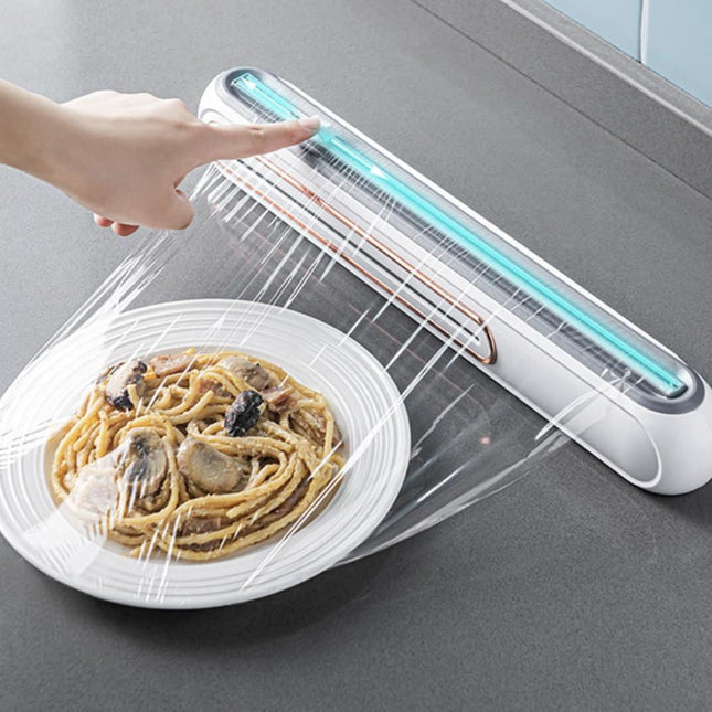 Suction-Mount Cling Film Dispenser: Compact Kitchen Organizer with Built-In Cutter for Food Wrap Storage (White) | Other colors available in store.