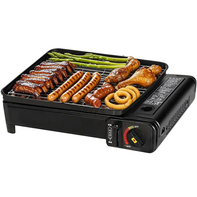 Portable Gas Grill with Removable Grate & Carry Case – Dual Fuel Outdoor Stove for Camping, Backyard BBQs & Beach Picnics (Black).