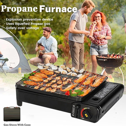 Portable Gas Grill with Removable Grate & Carry Case – Dual Fuel Outdoor Stove for Camping, Backyard BBQs & Beach Picnics (Black).