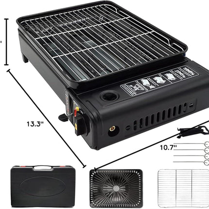 Portable Gas Grill with Removable Grate & Carry Case – Dual Fuel Outdoor Stove for Camping, Backyard BBQs & Beach Picnics (Black).
