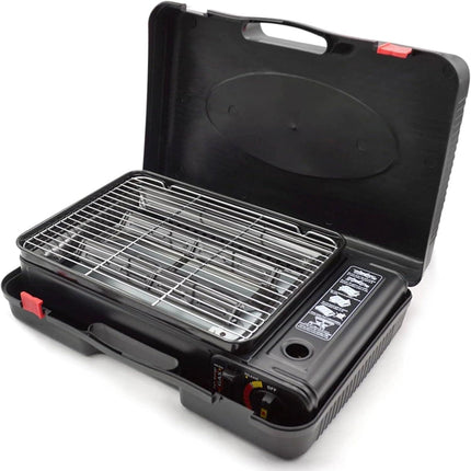 Portable Gas Grill with Removable Grate & Carry Case – Dual Fuel Outdoor Stove for Camping, Backyard BBQs & Beach Picnics (Black).