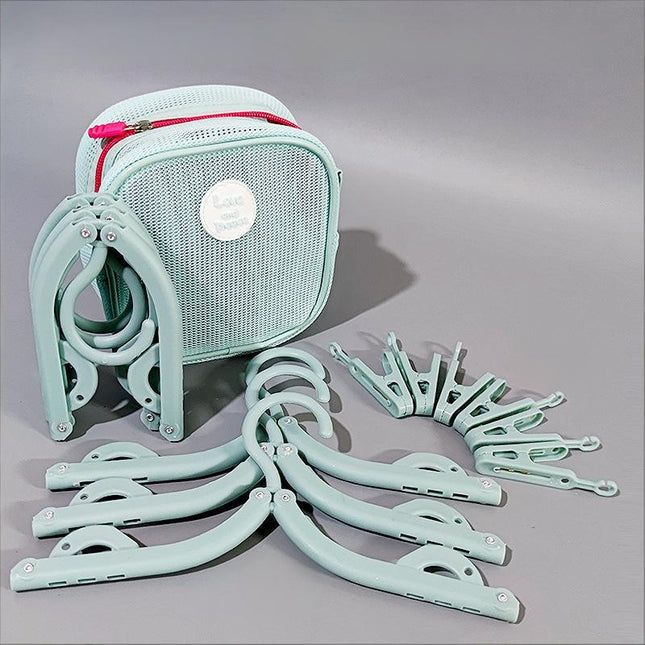 Foldable Travel Hangers with Storage Bag – 10-Piece Compact Clothes Hanger Set for Hotel, Dorm & Home Use (Blue)  | Other Colors Available in Store.