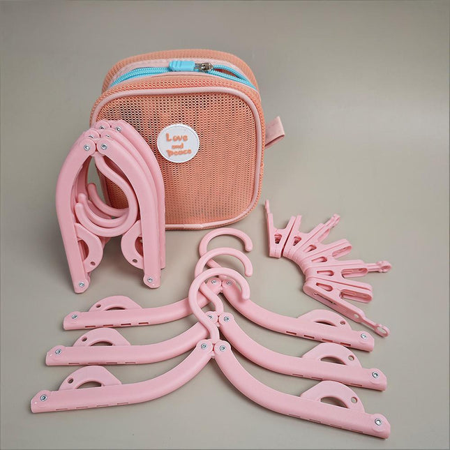 Foldable Travel Hangers with Storage Bag – 10-Piece Compact Clothes Hanger Set for Hotel, Dorm & Home Use (Pink)  | Other Colors Available in Store.