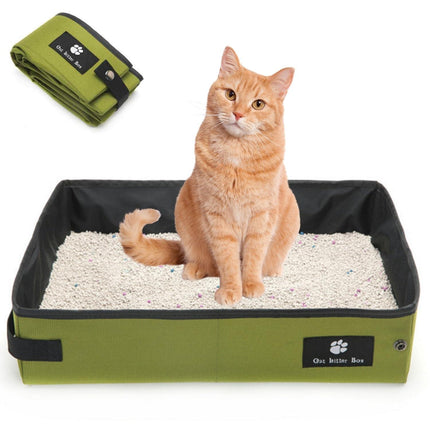 Portable Foldable Cat Litter Box – Waterproof, Leak-Proof Travel Cat Toilet with Large Opening, Ideal for Camping, Hotel Stays, Road Trips (Green).