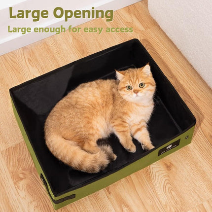 Portable Foldable Cat Litter Box – Waterproof, Leak-Proof Travel Cat Toilet with Large Opening, Ideal for Camping, Hotel Stays, Road Trips (Green).