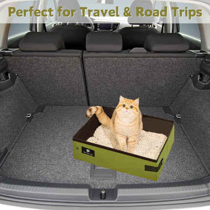 Portable Foldable Cat Litter Box – Waterproof, Leak-Proof Travel Cat Toilet with Large Opening, Ideal for Camping, Hotel Stays, Road Trips (Green).