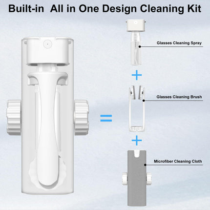 All-in-One Portable Glasses Cleaning Kit with Spray, Brush & Microfiber Cloth – Compact Lens Cleaner for Eyeglasses, Phone Screens, and More (White).