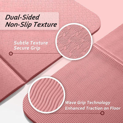 Portable Foldable Yoga Mat – Dual-Sided Non-Slip TPE Exercise Mat for Yoga, Pilates, Kids Nap & Travel (Pink) | Other Colors Available in Store.