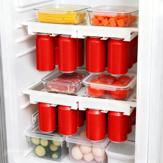 2-Pack Refrigerator Can Organizer – Hanging Soda & Beer Rack, Space-Saving Shelf for Fridge, Holds 8 Cans, Easy Installation (White).