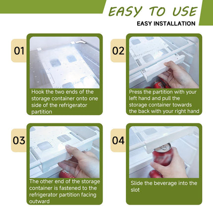 2-Pack Refrigerator Can Organizer – Hanging Soda & Beer Rack, Space-Saving Shelf for Fridge, Holds 8 Cans, Easy Installation (White).
