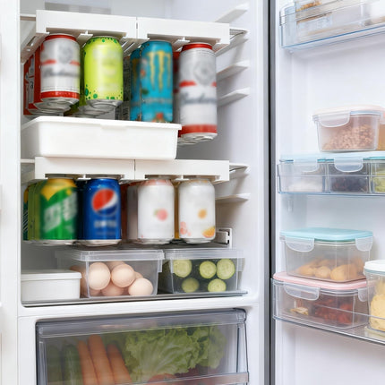 2-Pack Refrigerator Can Organizer – Hanging Soda & Beer Rack, Space-Saving Shelf for Fridge, Holds 8 Cans, Easy Installation (White).