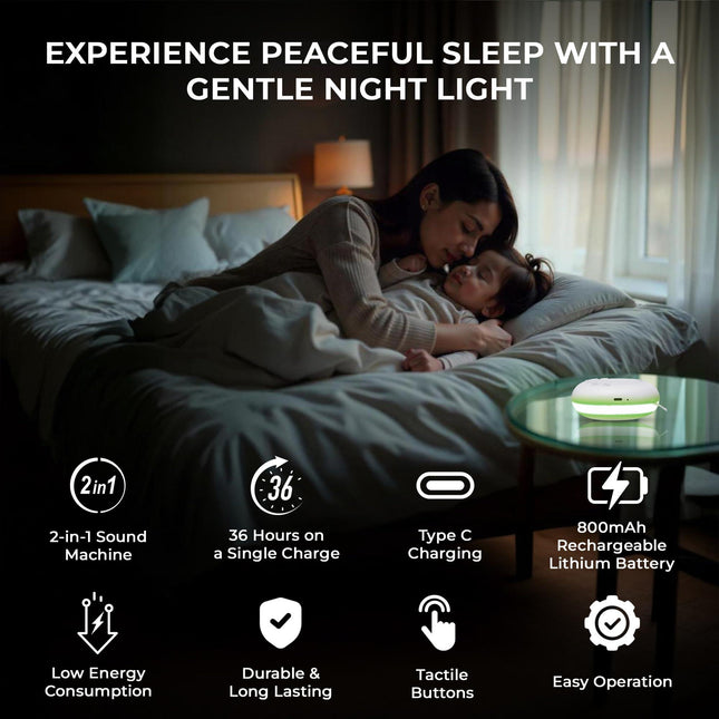 Portable White Noise Machine with 20 Soothing Sounds & RGB LED Night Light – Compact Sleep Sound Device for Babies, Adults & Travel.