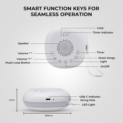 Portable White Noise Machine with 20 Soothing Sounds & RGB LED Night Light – Compact Sleep Sound Device for Babies, Adults & Travel.