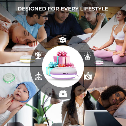 Portable White Noise Machine with 20 Soothing Sounds & RGB LED Night Light – Compact Sleep Sound Device for Babies, Adults & Travel.