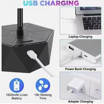 Rechargeable Anti-Fly Fan for Table – Foldable Holographic Blade Insect Repeller with Soft-Stop Safety, USB Charging for Indoor Outdoor Use, Picnic, BBQ, Kitchen, and Camping (Black).