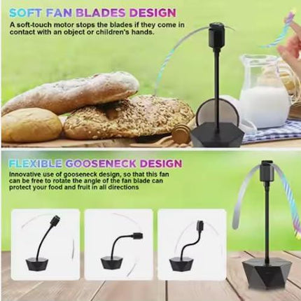 Rechargeable Anti-Fly Fan for Table – Foldable Holographic Blade Insect Repeller with Soft-Stop Safety, USB Charging for Indoor Outdoor Use, Picnic, BBQ, Kitchen, and Camping (Black).