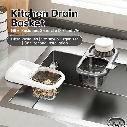 2-Pack Kitchen Sink Drain Basket – White Suction Mount Strainer for Food Waste, Tea Leaves & Vegetables – Space-Saving Filter with Top Storage (White).