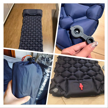 Ultralight Camping Sleeping Pad: Built-in Foot Pump, Integrated Pillow – Compact, Waterproof for Hiking/Backpacking (Dark Blue).