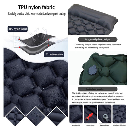 Ultralight Camping Sleeping Pad: Built-in Foot Pump, Integrated Pillow – Compact, Waterproof for Hiking/Backpacking (Dark Blue).