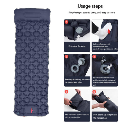 Ultralight Camping Sleeping Pad: Built-in Foot Pump, Integrated Pillow – Compact, Waterproof for Hiking/Backpacking (Dark Blue).