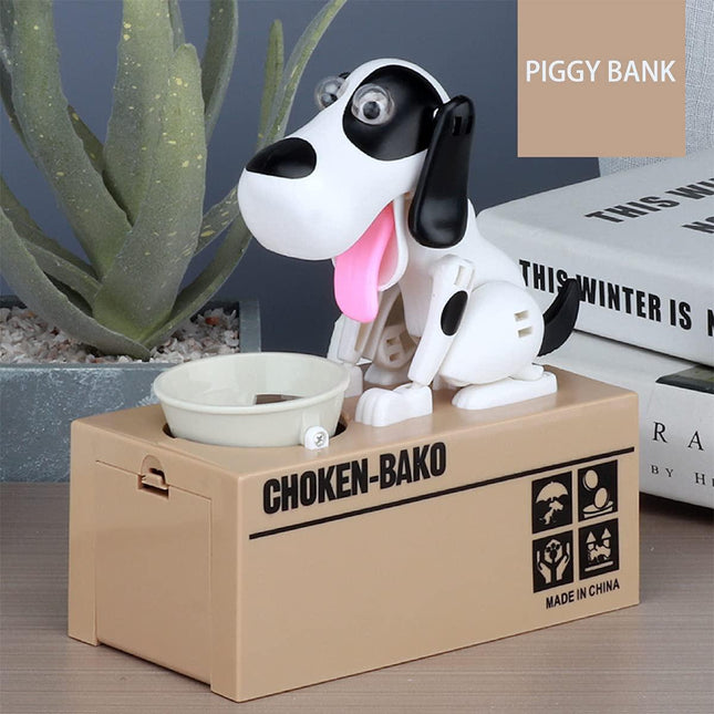 Interactive Dog Coin Bank – Automatic Electric Money Saving Piggy Bank with Moving Dog Design – Fun Kids Gift & Desk Decor (White).