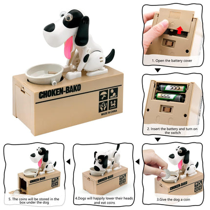 Interactive Dog Coin Bank – Automatic Electric Money Saving Piggy Bank with Moving Dog Design – Fun Kids Gift & Desk Decor (White).