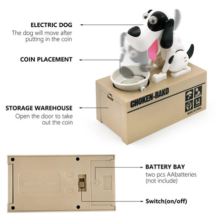 Interactive Dog Coin Bank – Automatic Electric Money Saving Piggy Bank with Moving Dog Design – Fun Kids Gift & Desk Decor (White).