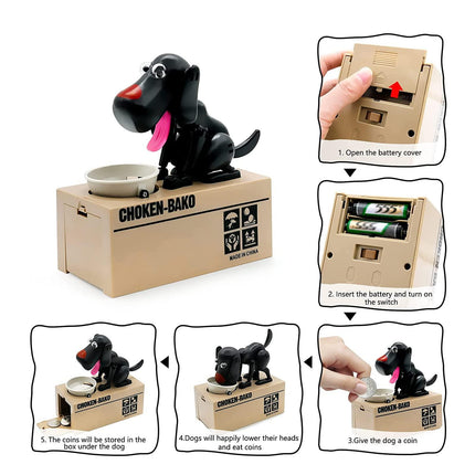 Interactive Dog Coin Bank – Automatic Electric Money Saving Piggy Bank with Moving Dog Design – Fun Kids Gift & Desk Decor (Black).