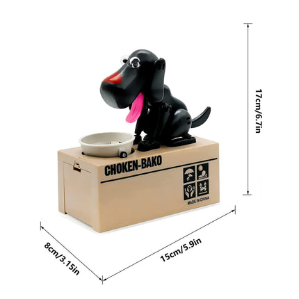 Interactive Dog Coin Bank – Automatic Electric Money Saving Piggy Bank with Moving Dog Design – Fun Kids Gift & Desk Decor (Black).