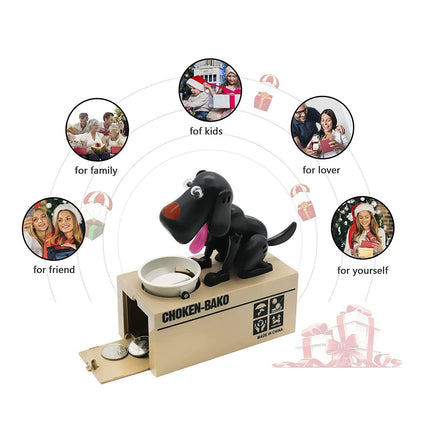 Interactive Dog Coin Bank – Automatic Electric Money Saving Piggy Bank with Moving Dog Design – Fun Kids Gift & Desk Decor (Black).