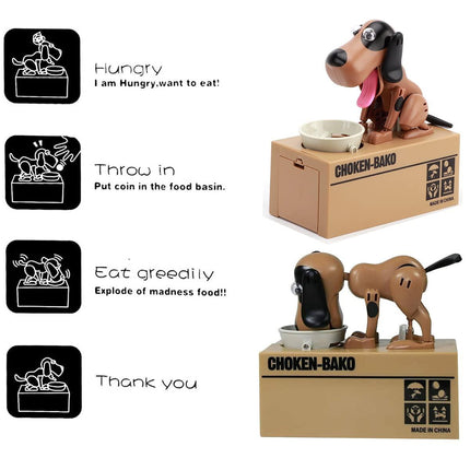 Interactive Dog Coin Bank – Automatic Electric Money Saving Piggy Bank with Moving Dog Design – Fun Kids Gift & Desk Decor (Brown).