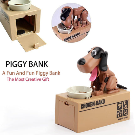 Interactive Dog Coin Bank – Automatic Electric Money Saving Piggy Bank with Moving Dog Design – Fun Kids Gift & Desk Decor (Brown).