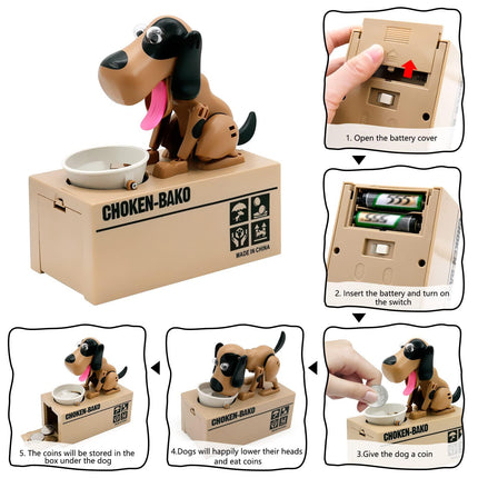 Interactive Dog Coin Bank – Automatic Electric Money Saving Piggy Bank with Moving Dog Design – Fun Kids Gift & Desk Decor (Brown).