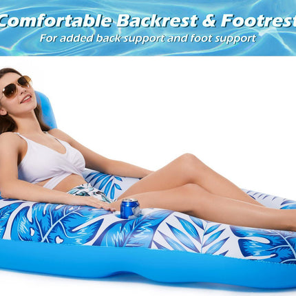 Inflatable Pool Lounger Float with Backrest & Cup Holders – U-Shaped Floating Chair for Pool, Lake, Beach (Blue).
