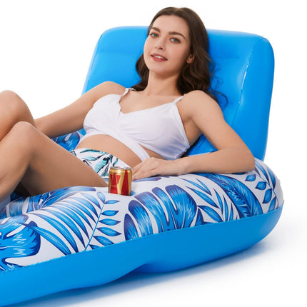 Inflatable Pool Lounger Float with Backrest & Cup Holders – U-Shaped Floating Chair for Pool, Lake, Beach (Blue).