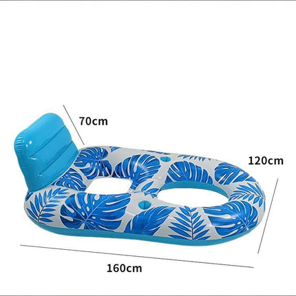 Inflatable Pool Lounger Float with Backrest & Cup Holders – U-Shaped Floating Chair for Pool, Lake, Beach (Blue).