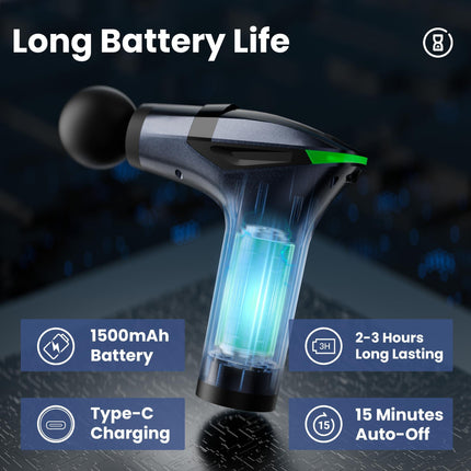 Black 3-in-1 Massage Gun with Extendable Handle & Back Strap – 12-Speed Deep Tissue Muscle Massager, 4 Attachments, USB-C Charging, for Athletes, Gym Recovery & Seniors.