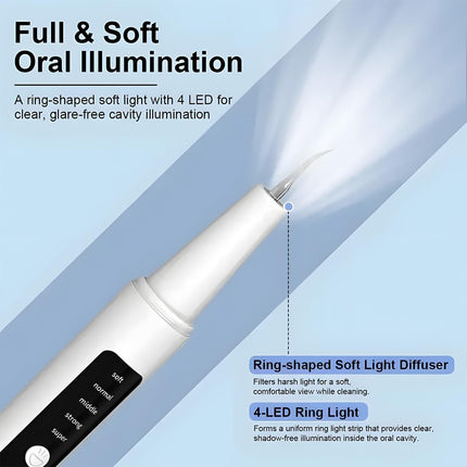 High-End Ultrasonic Tooth Cleaner with LED Light & Smart Gum Protection – 5 Modes, IPX7 Waterproof, Rechargeable, 3 Replacement Tips (Black).