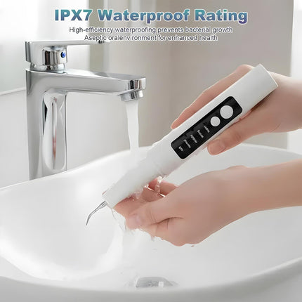 High-End Ultrasonic Tooth Cleaner with LED Light & Smart Gum Protection – 5 Modes, IPX7 Waterproof, Rechargeable, 3 Replacement Tips (Black).