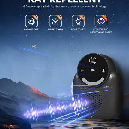 USB Ultrasonic Pest Repeller with Dynamic Frequency & Flash Light – Smart Rat, Mosquito & Cockroach Deterrent for Home, Garage, Warehouse (Black).