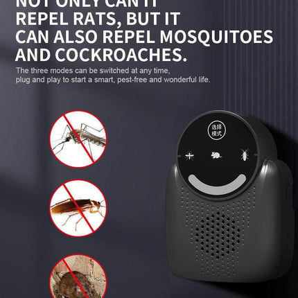 USB Ultrasonic Pest Repeller with Dynamic Frequency & Flash Light – Smart Rat, Mosquito & Cockroach Deterrent for Home, Garage, Warehouse (Black).