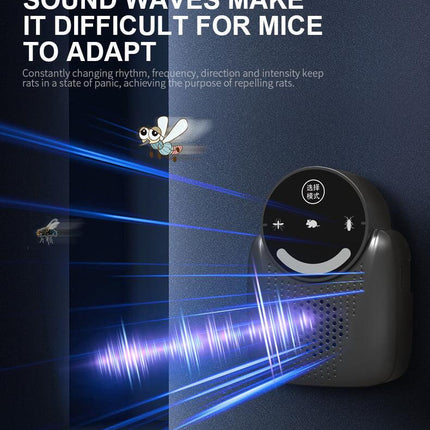 USB Ultrasonic Pest Repeller with Dynamic Frequency & Flash Light – Smart Rat, Mosquito & Cockroach Deterrent for Home, Garage, Warehouse (Black).