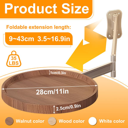 Wall-Mounted Foldable Round Table – Telescopic Adjustable Bedside Desk with Aluminum Alloy Support, Multi-Use Floating Table for Bedroom, Living Room, Balcony (White).